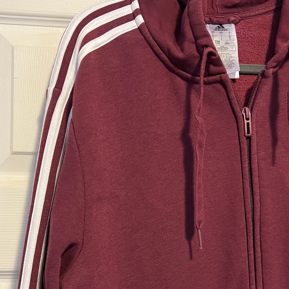 Adidas Burgundy Zip-Up Hoodie with White Accents - Picture 5 of 6